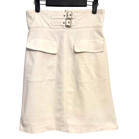 Zara Medium Off White A-Line Skirt Double Buckle & Pocket Detail Cotton Blend - Picture 1 of 15
